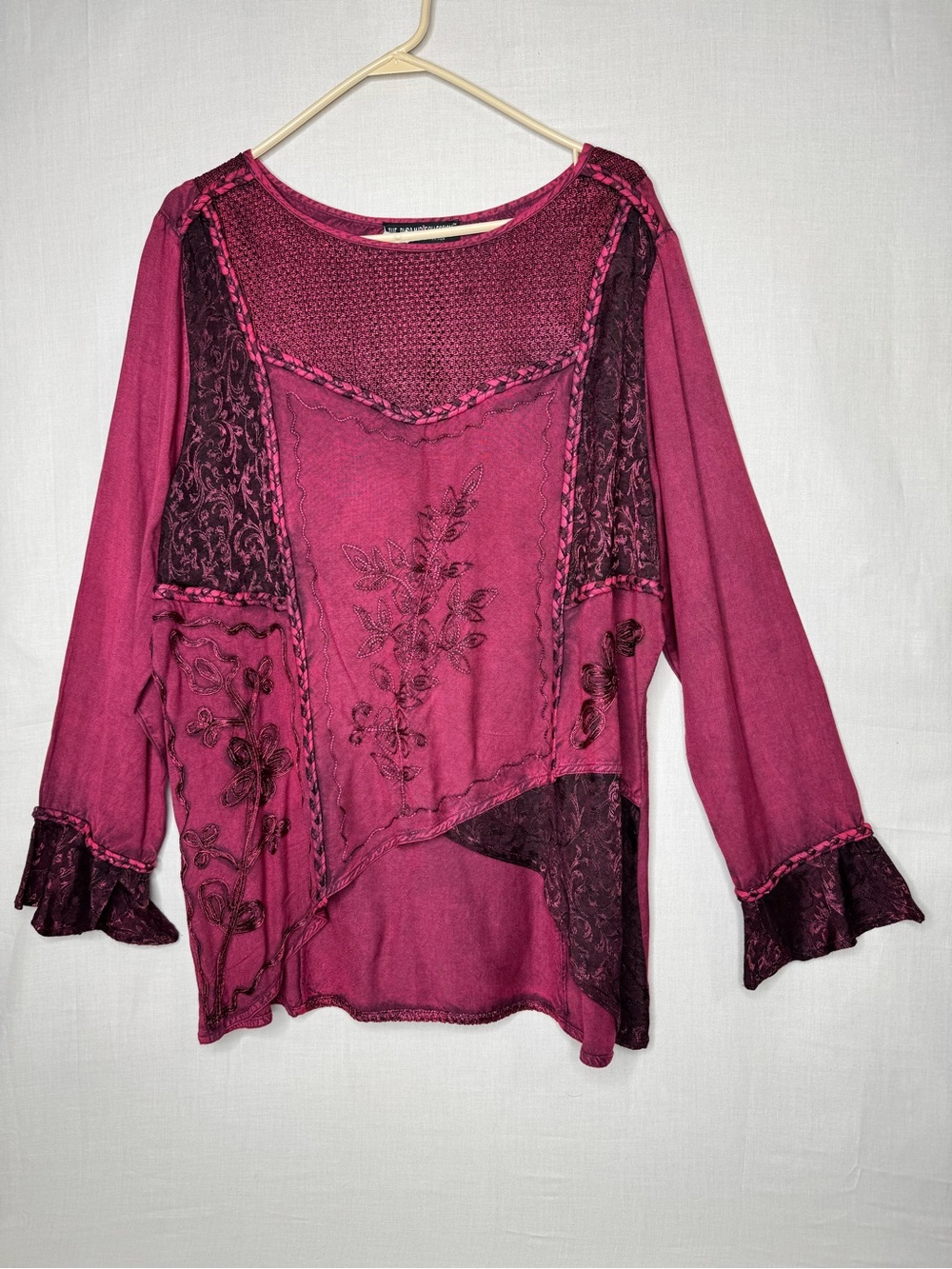 The Pyramid Collection Womens Patchwork Embroidered Rayon Tunic Top XL Boho